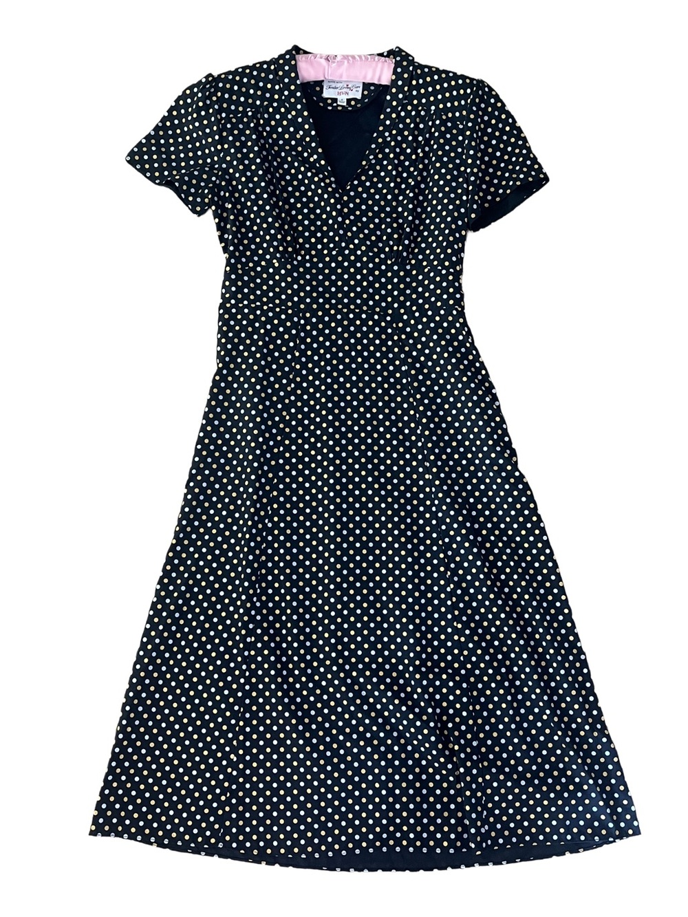 Vintage-Inspired HVN 100% Silk Polka Dot Midi Dress Summer Office Vacation 4